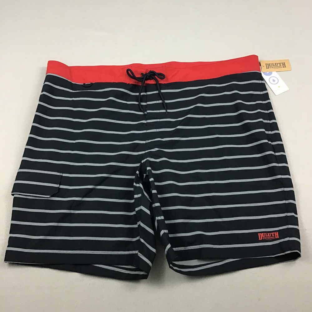Duluth Shorts Men 46 Blue Red Stripe Bull Moose Boardshorts Tie String Cargo
